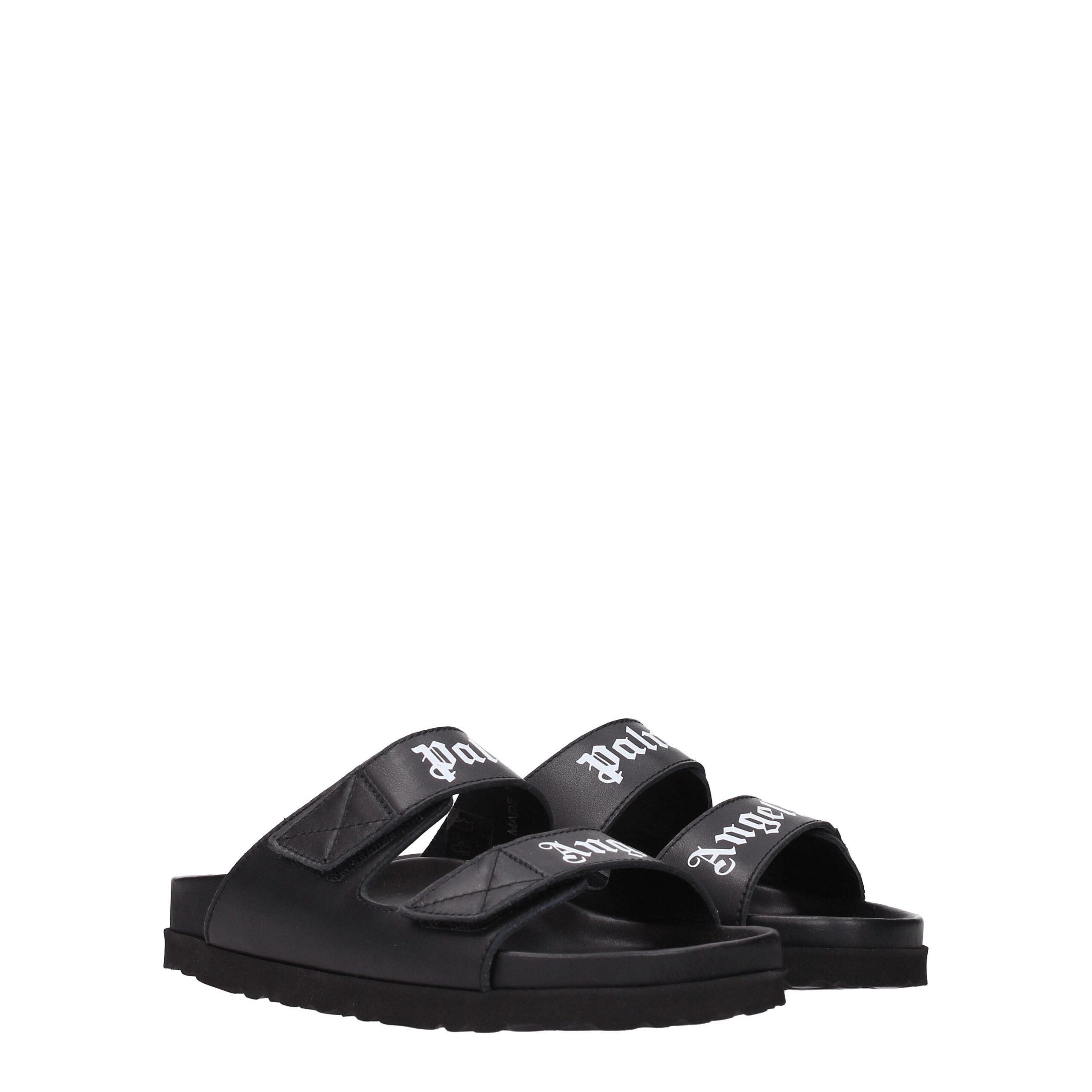 Palm Angels Schwarze Lederpantoffeln Sandalen