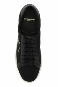Saint Laurent Schlichte Low-Top-Sneakers aus schwarzem Canvas und Leder