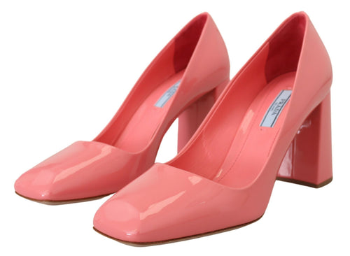 Prada Rosa Lackleder Blockabsatz Pumps Klassisch