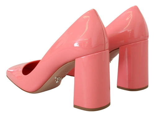 Prada Rosa Lackleder Blockabsatz Pumps Klassisch