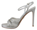 Prada Silberne Leder-Sandalen Knöchelriemen-Absätze Stiletto