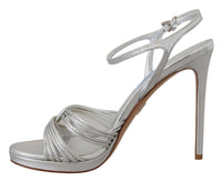 Prada Silberne Leder-Sandalen Knöchelriemen-Absätze Stiletto