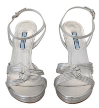 Prada Silberne Leder-Sandalen Knöchelriemen-Absätze Stiletto