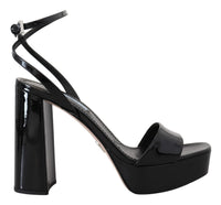 Prada Schwarze Lacksandalen Knöchelriemen Heels Leder