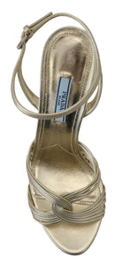 Prada Goldene Leder-Sandalen Knöchelriemen-Absätze Stiletto-Sandale