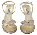 Prada Goldene Leder-Sandalen Knöchelriemen-Absätze Stiletto-Sandale