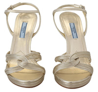 Prada Goldene Leder-Sandalen Knöchelriemen-Absätze Stiletto-Sandale