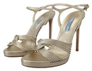 Prada Goldene Leder-Sandalen Knöchelriemen-Absätze Stiletto-Sandale