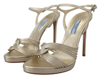Prada Goldene Leder-Sandalen Knöchelriemen-Absätze Stiletto-Sandale