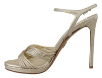 Prada Goldene Leder-Sandalen Knöchelriemen-Absätze Stiletto-Sandale