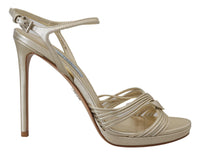 Prada Goldene Leder-Sandalen Knöchelriemen-Absätze Stiletto-Sandale