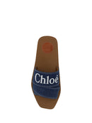Chloé Üppige Cotton Woody Slide Sandalen in Denim Blau