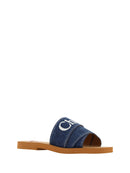 Chloé Üppige Cotton Woody Slide Sandalen in Denim Blau