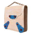 Balenciaga Beige Blauer Achat Exotisches Leder Gold Kette Geldbörse Tasche