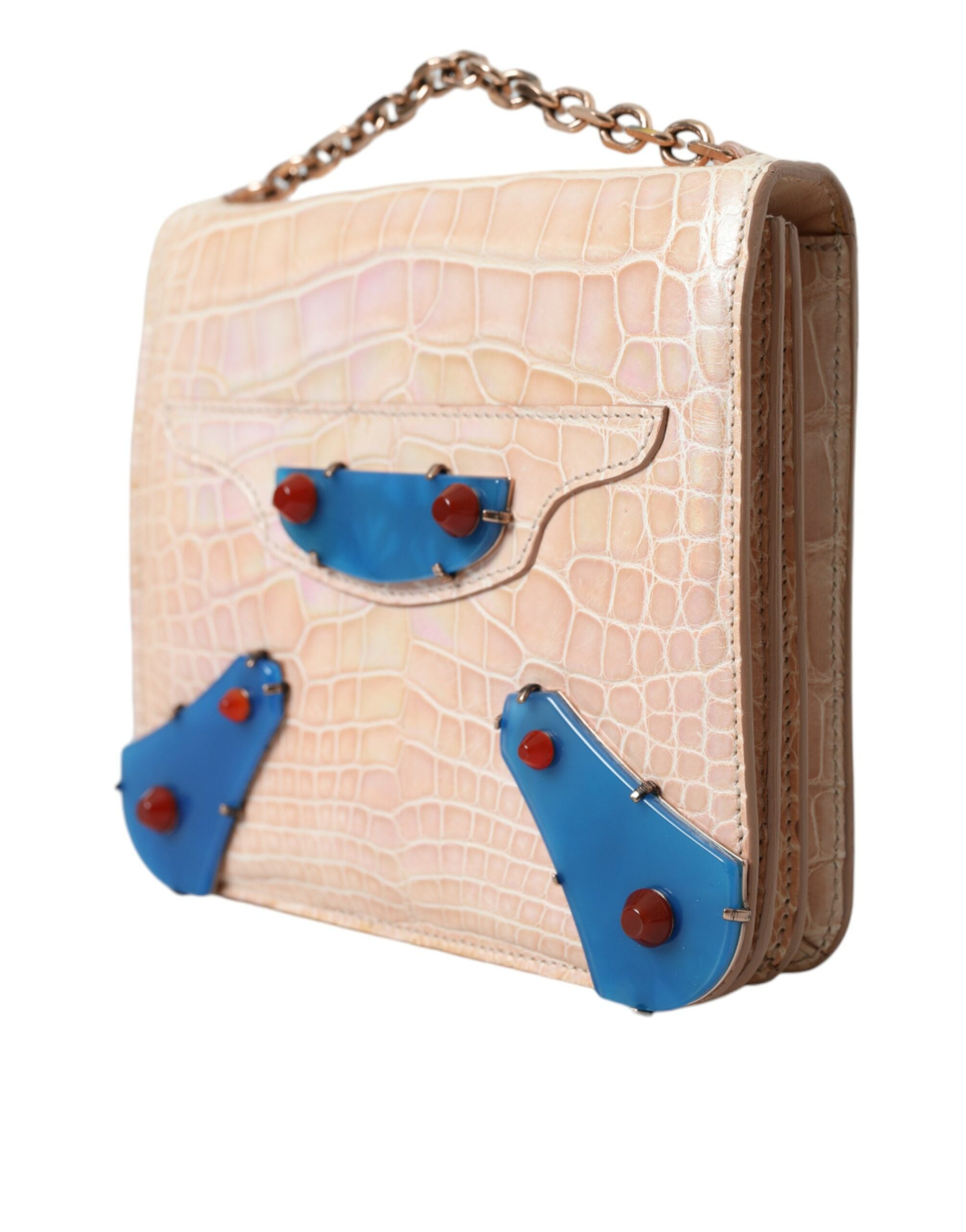 Balenciaga Beige Blauer Achat Exotisches Leder Gold Kette Geldbörse Tasche