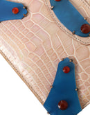 Balenciaga Beige Blauer Achat Exotisches Leder Gold Kette Geldbörse Tasche