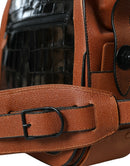 Balenciaga Schwarz Braun Exotische Haut Leder Vertikale Crossbody Geldbörse Tasche