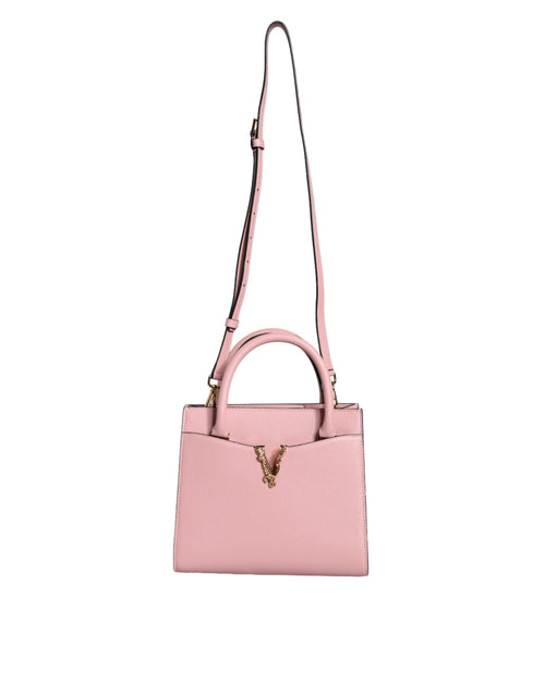 Versace Pinke Crossbody-Tasche mit kleinem Griff aus genarbtem Kalbsleder