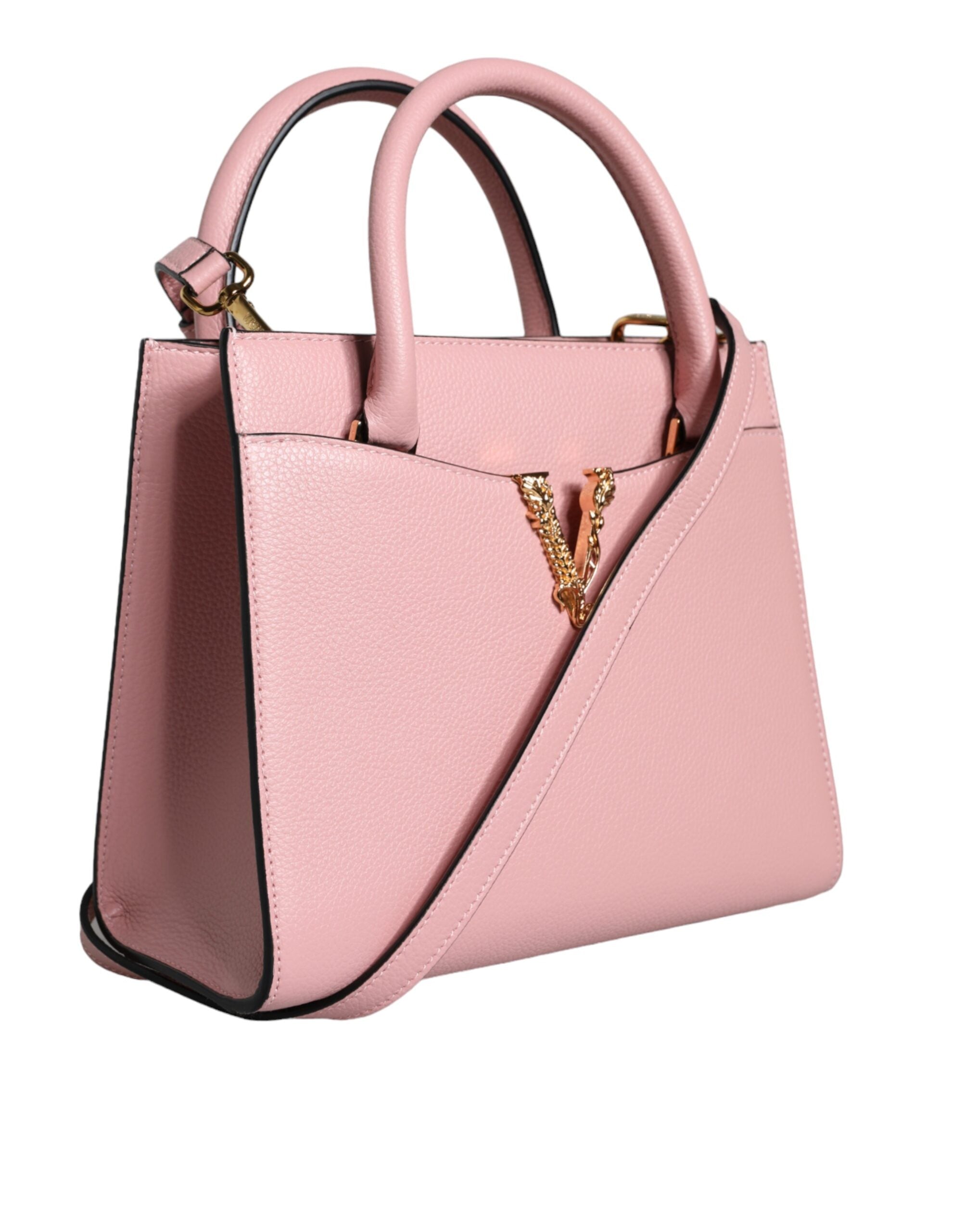 Versace Pinke Crossbody-Tasche mit kleinem Griff aus genarbtem Kalbsleder