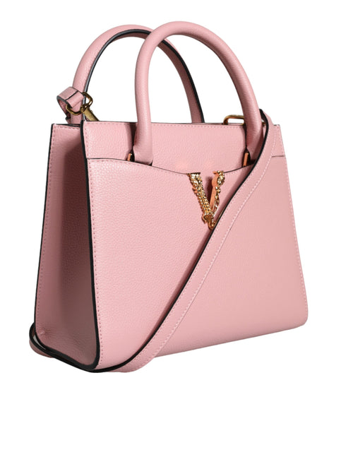 Versace Pinke Crossbody-Tasche mit kleinem Griff aus genarbtem Kalbsleder