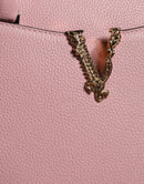 Versace Pinke Crossbody-Tasche mit kleinem Griff aus genarbtem Kalbsleder