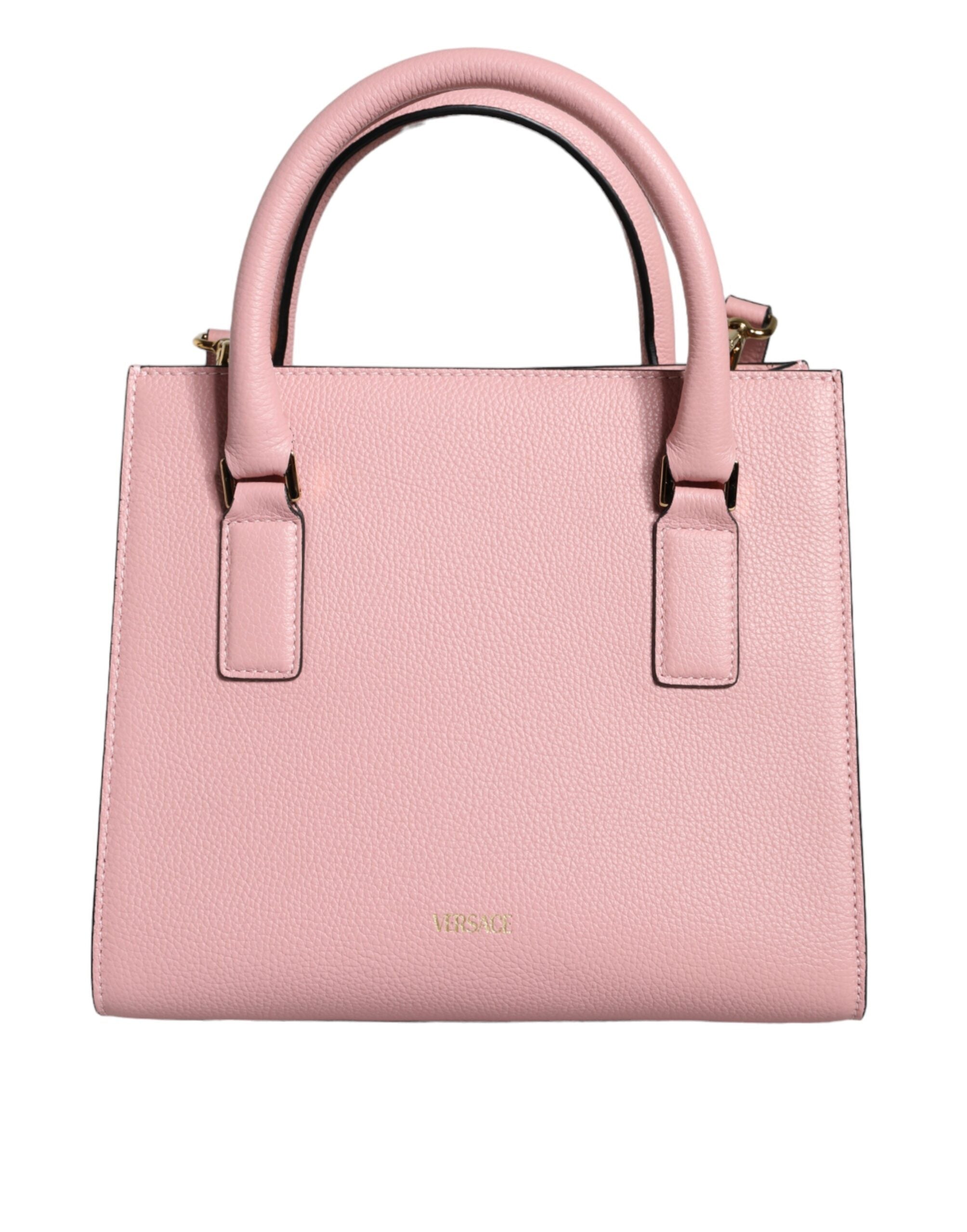 Versace Pinke Crossbody-Tasche mit kleinem Griff aus genarbtem Kalbsleder