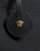 Versace Schwarze Top Handle Canvas Leder Logo Crossbody Tote Bag