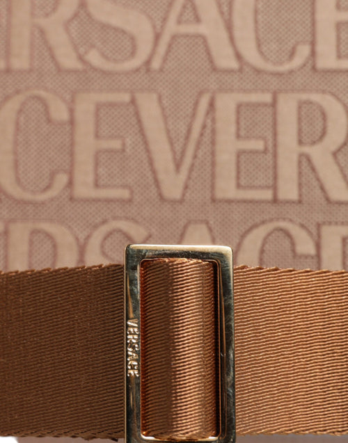 Versace Braune Jacquard-Leder-Logo-Crossbody-Tasche mit Obergriff