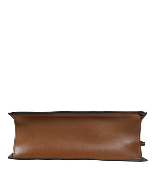 Versace Braune Jacquard-Leder-Logo-Crossbody-Tasche mit Obergriff