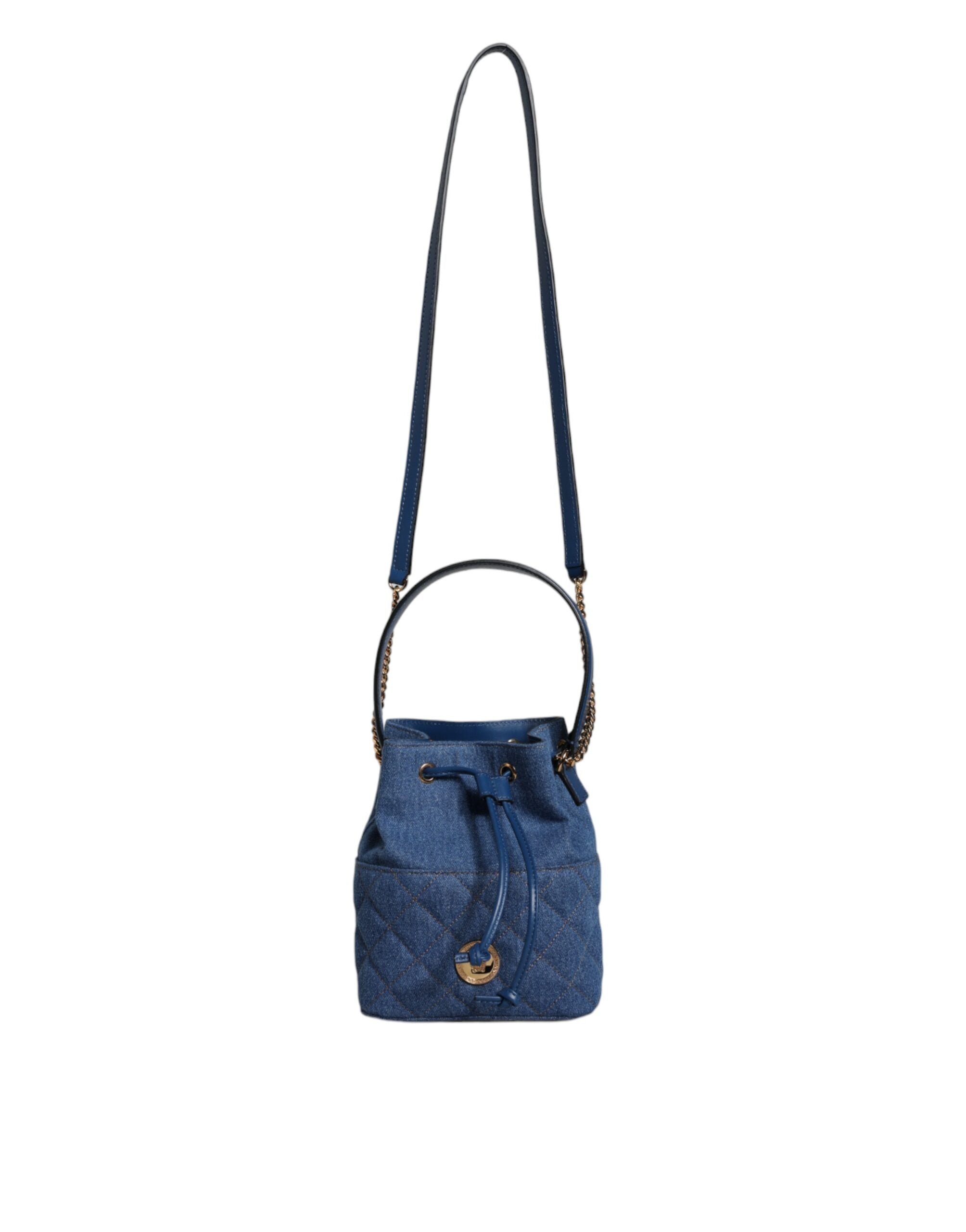 Versace Blaue gesteppte Denim Leder Crossbody Umhängetasche