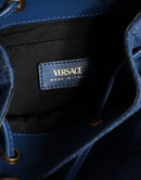 Versace Blaue gesteppte Denim Leder Crossbody Umhängetasche