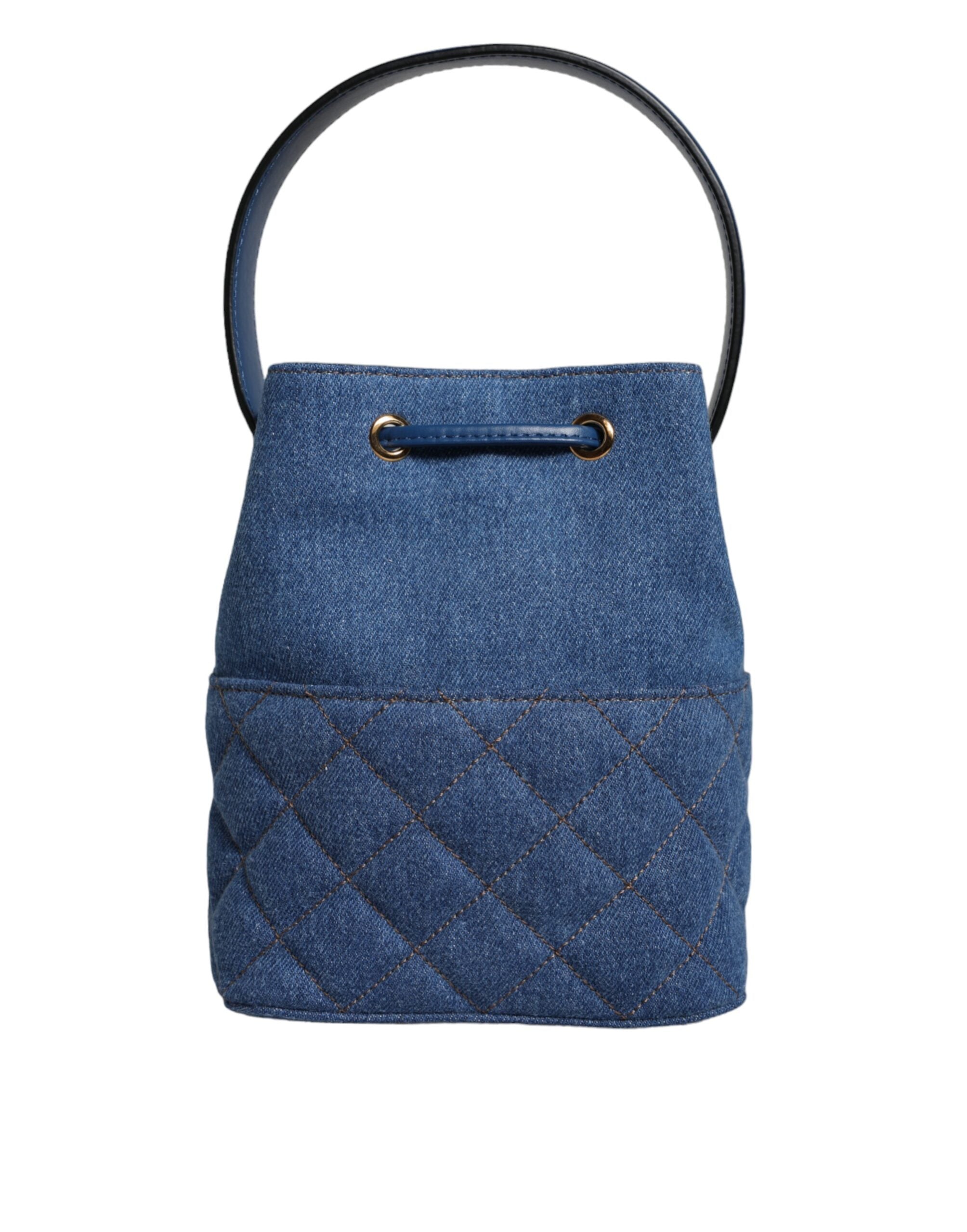 Versace Blaue gesteppte Denim Leder Crossbody Umhängetasche