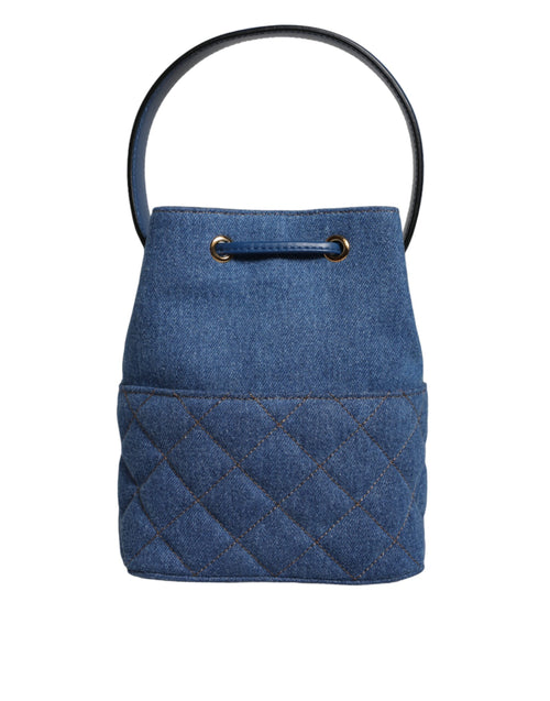 Versace Blaue gesteppte Denim Leder Crossbody Umhängetasche