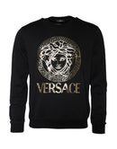 Versace Schwarzes Medusa Fleece-Baumwoll-Rundhals-Sweatshirt Pullover