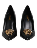 Versace Schwarz Leder Logo Plaque High Heels Pumps Schuhe