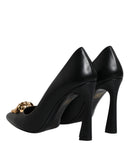 Versace Schwarz Leder Logo Plaque High Heels Pumps Schuhe