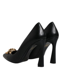 Versace Schwarz Leder Logo Plaque High Heels Pumps Schuhe