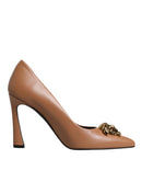 Versace Braun Leder Logo Plaque High Heels Pumps Schuhe