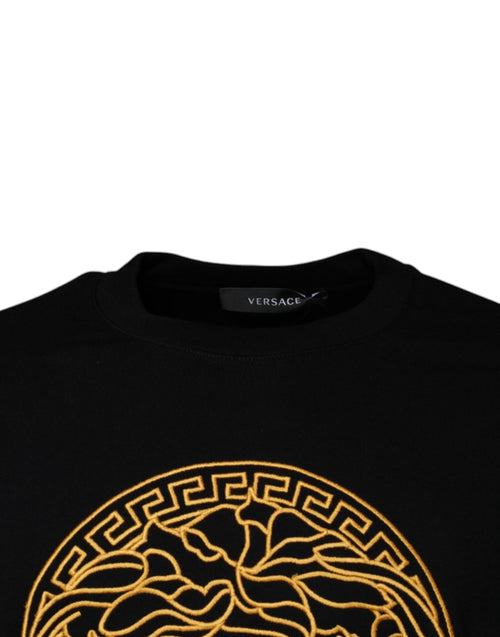Versace Schwarzer Pullover mit Medusa-Stickerei und Rundhalsausschnitt
