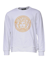 Versace Weißer Pullover mit Medusa-Stickerei und Rundhalsausschnitt