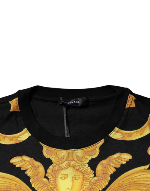 Versace Schwarzes T-Shirt mit Rundhalsausschnitt aus Baumwolle mit Medusa-Druck