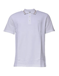 Versace white polo shirt with viscose collar for men with short sleeves
