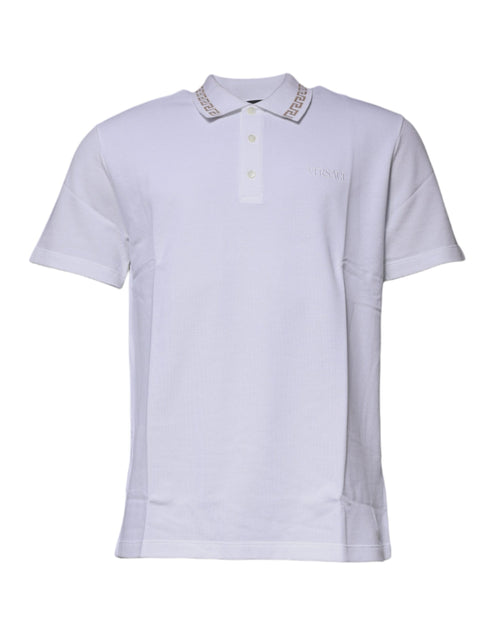 Versace white polo shirt with viscose collar for men with short sleeves