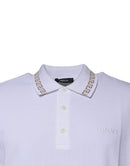 Versace white polo shirt with viscose collar for men with short sleeves