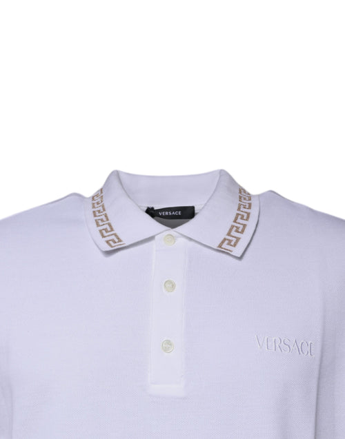 Versace white polo shirt with viscose collar for men with short sleeves