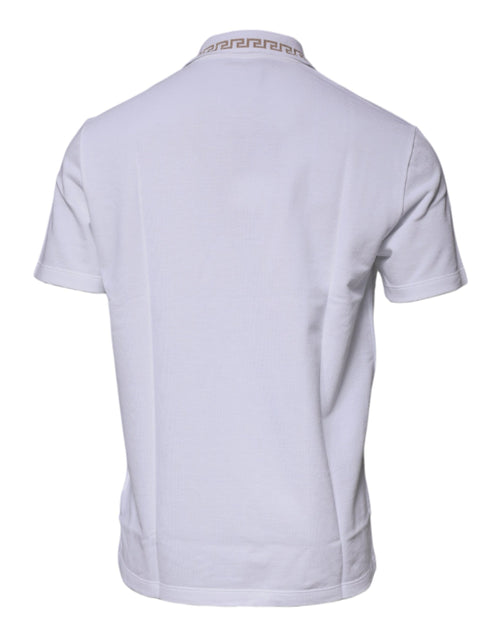 Versace white polo shirt with viscose collar for men with short sleeves