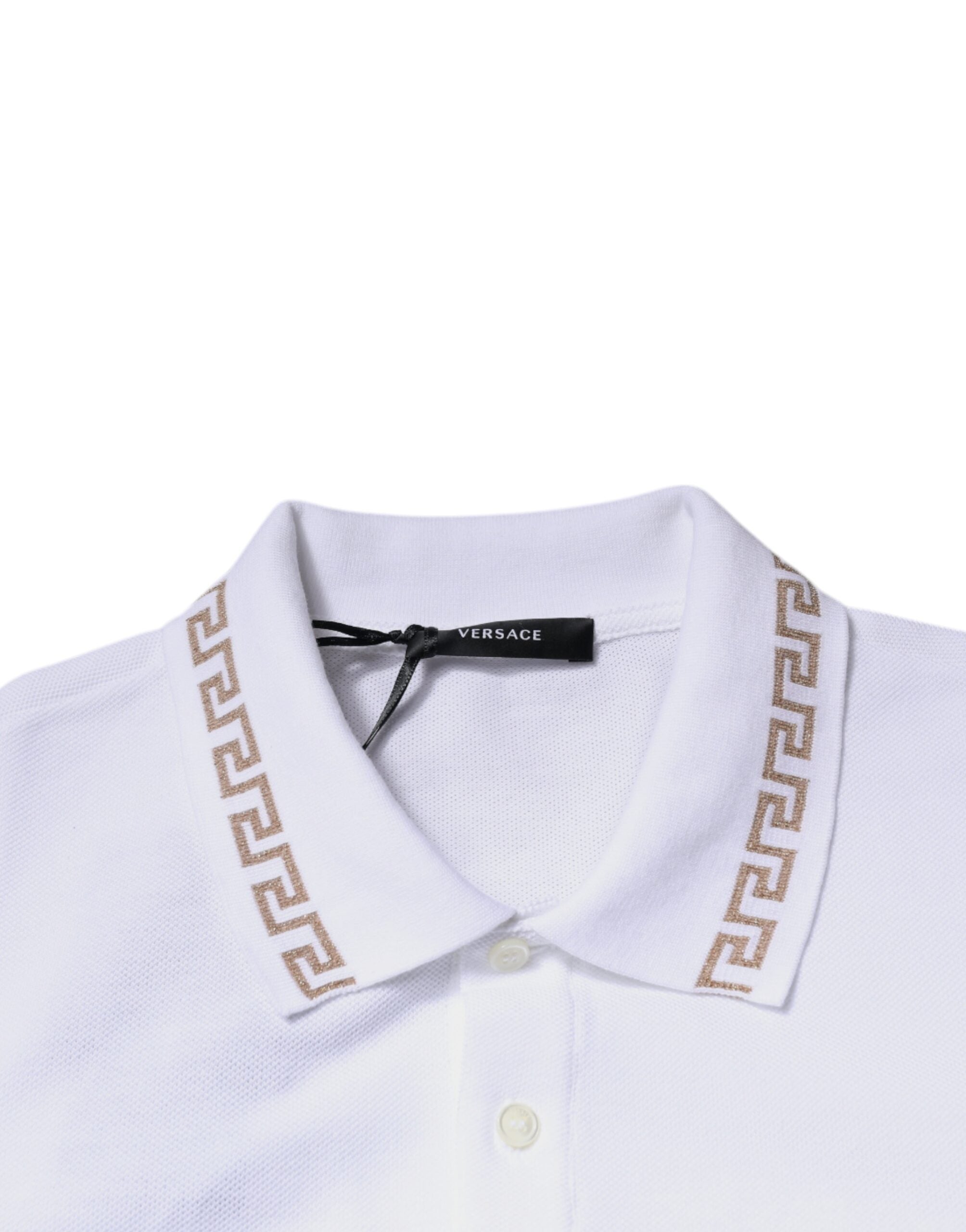 Versace white polo shirt with viscose collar for men with short sleeves
