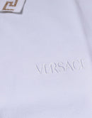 Versace white polo shirt with viscose collar for men with short sleeves