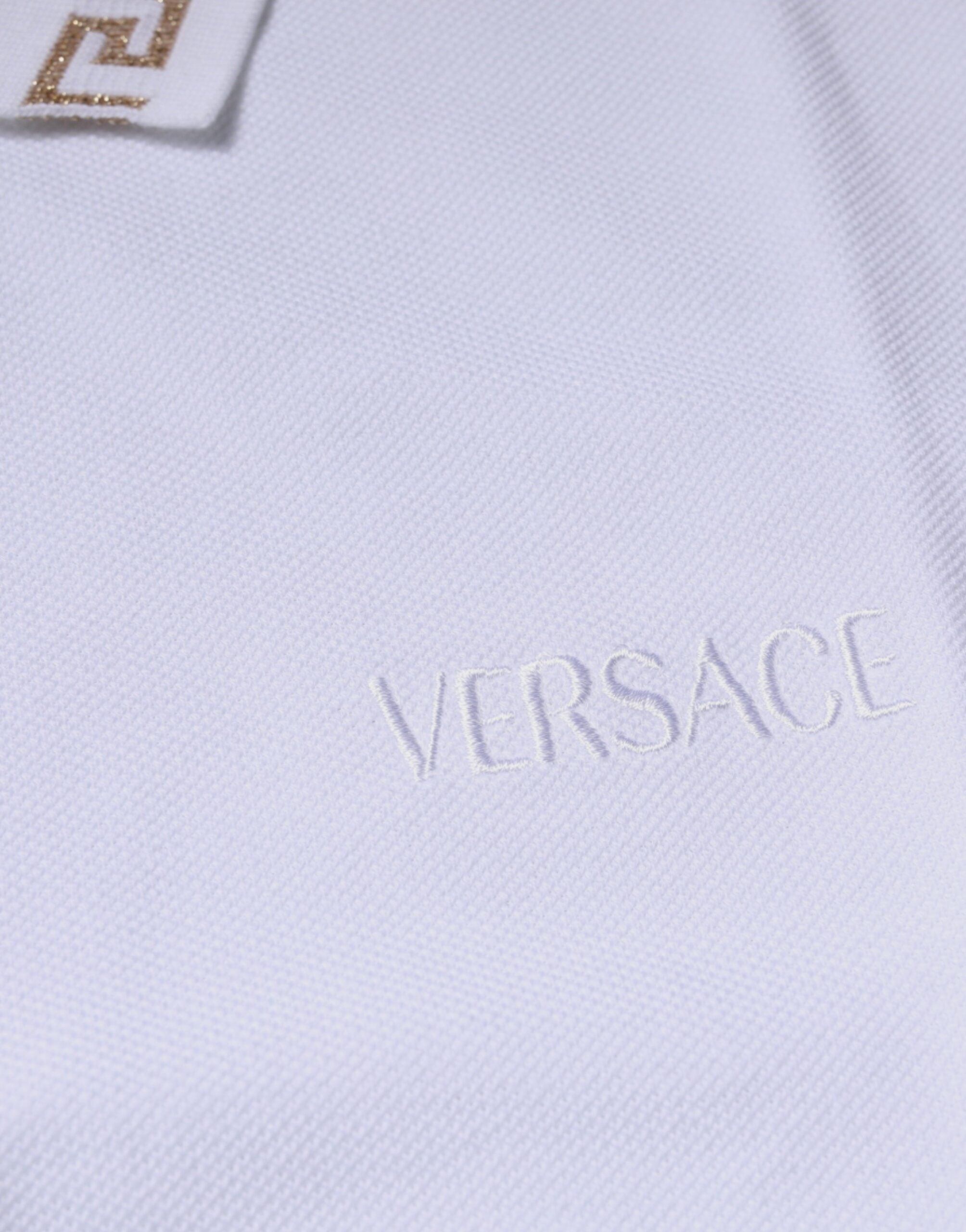 Versace white polo shirt with viscose collar for men with short sleeves