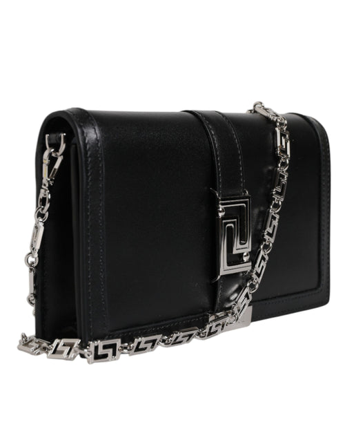 Versace Schwarze Kalbsleder-Kettenriemen-Schulter-Crossbody-Tasche